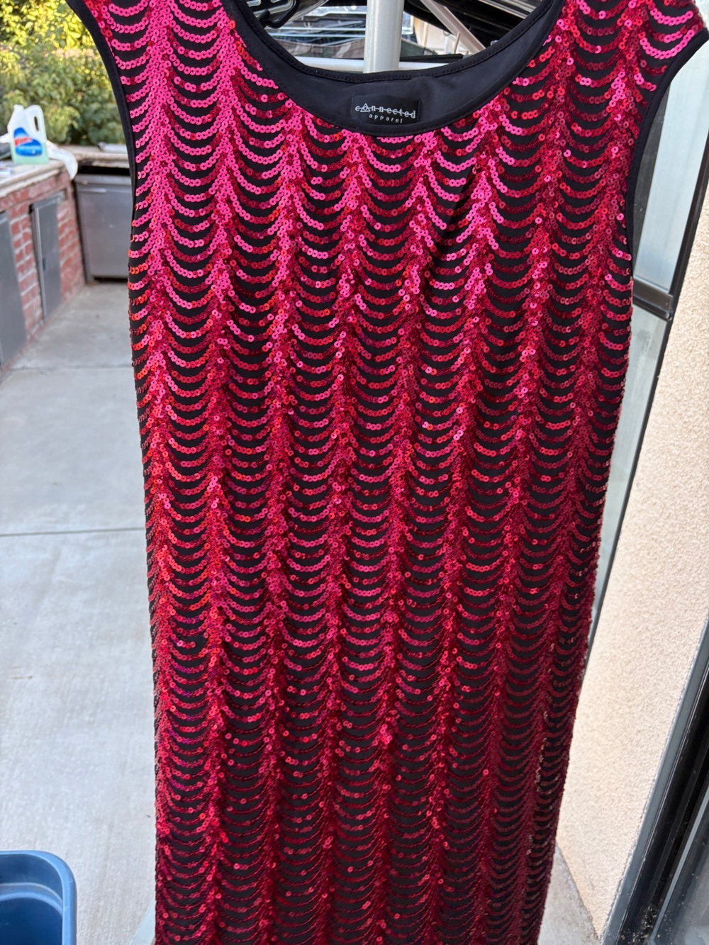 Connected apparel Sequined Red & Black Party Skirt by